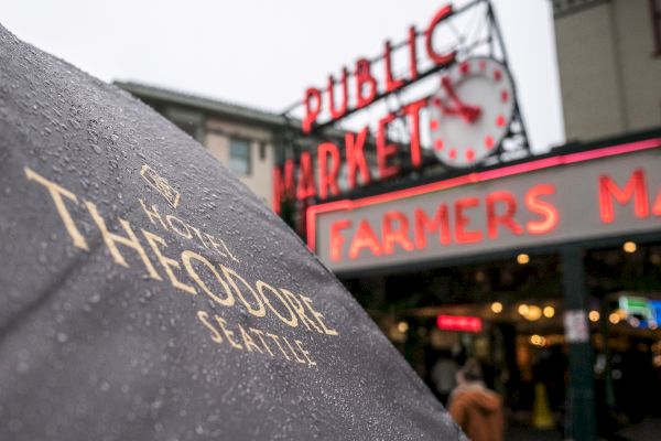 An umbrella marked with 